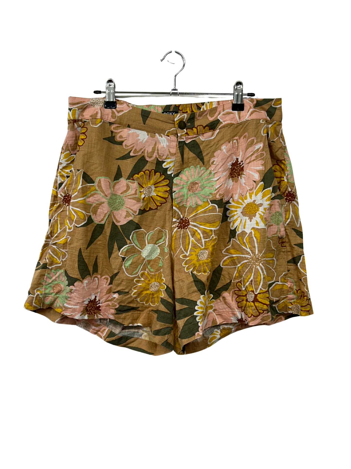 Biege & Multicolour Floral High Rise Elasticated Shorts