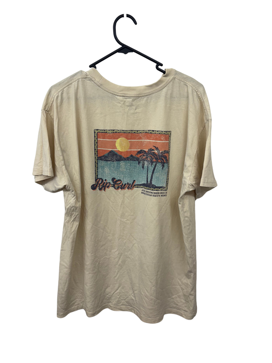 Beige Short Sleeve T Shirt with Back Graphic