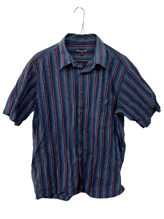 Blue, Red Stripe Short Sleeve Button Up Shirt