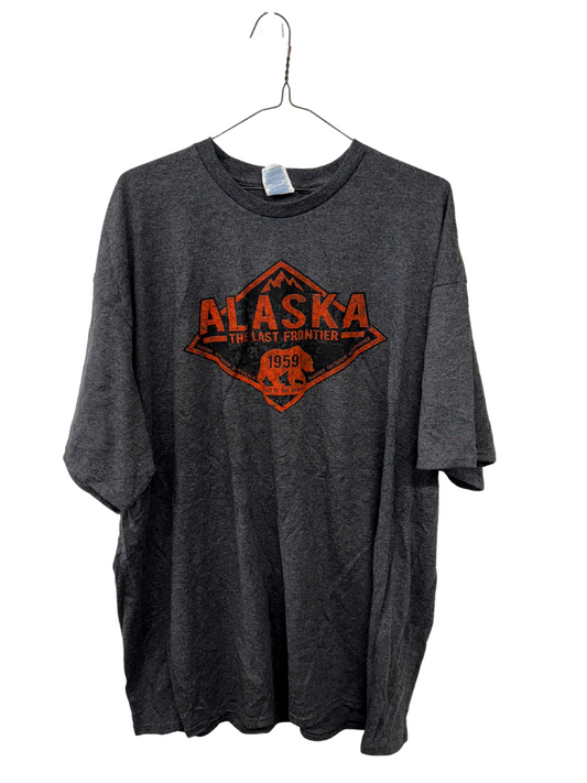 Grey Short Sleeve T Shirt with Orange Logo