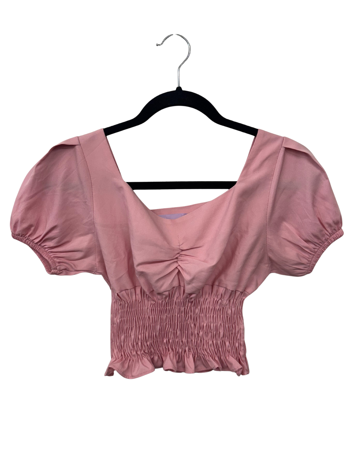 Pink Short Sleeve Cropped Top with Shirring