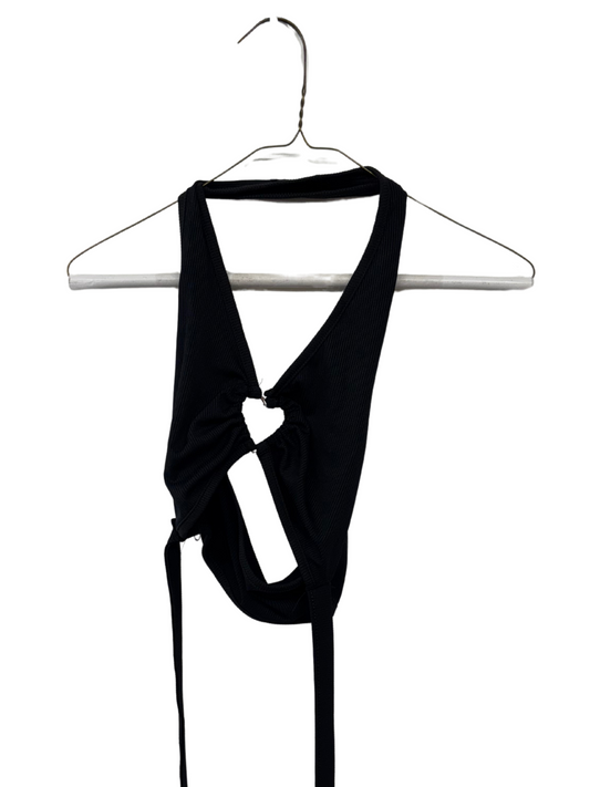 Black Halter Neck Crop Top with Ties and Heart Ring