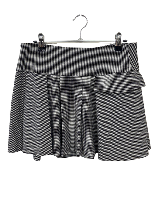 Black & White Mid-Rise Houndstooth Pleated Skirt