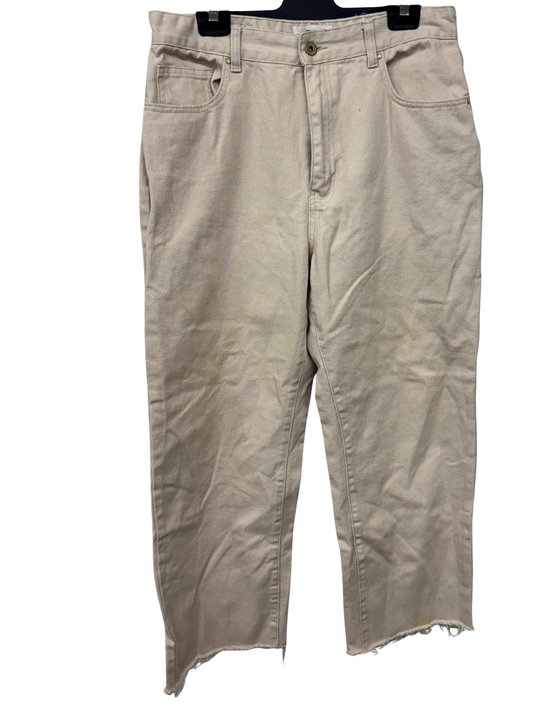 Cream Wide Leg Raw Hem Jeans