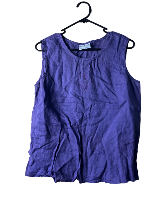 Vintage Dark Purple Sleeveless Top with Embroidered Detail