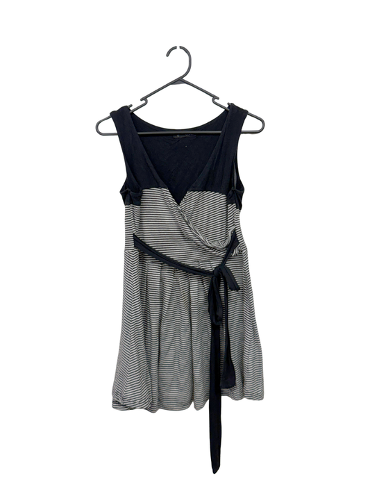00s Black & White Sleeveless Striped Mini Dress/Top with Waist Tie