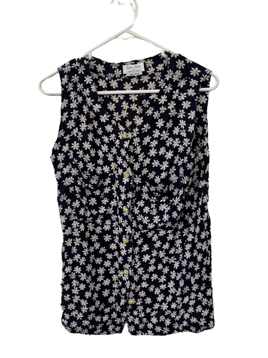 Vintage Dark Blue & White Floral Sleeveless Top