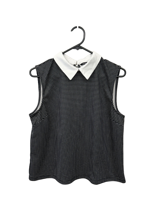 Black Sleeveless Square-patterned Tank with White Collar