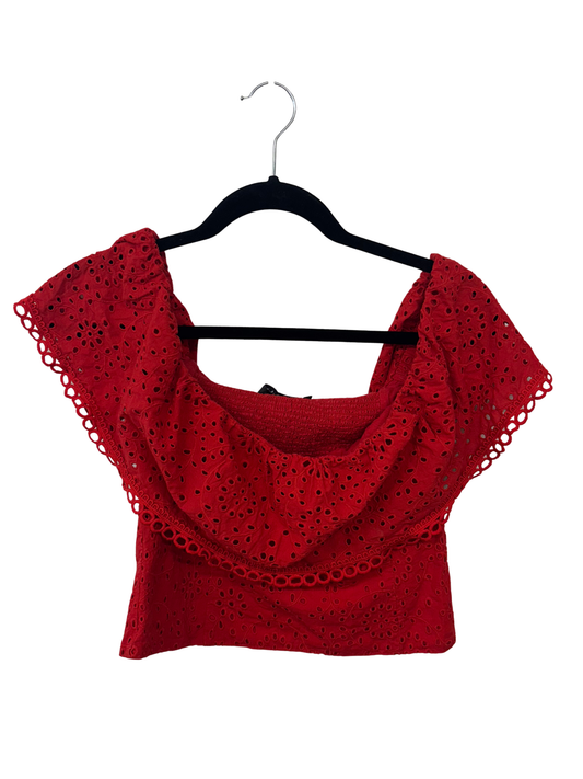 Red Broderie Anglaise Crop Top
