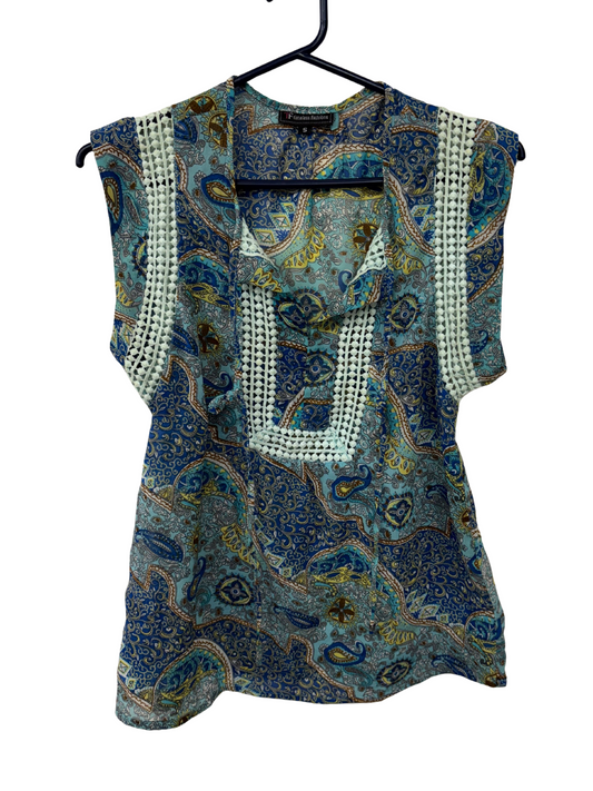 Blue & Green Paisley Sleeveless Top