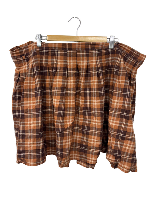 Brown Check Pleated Skirt