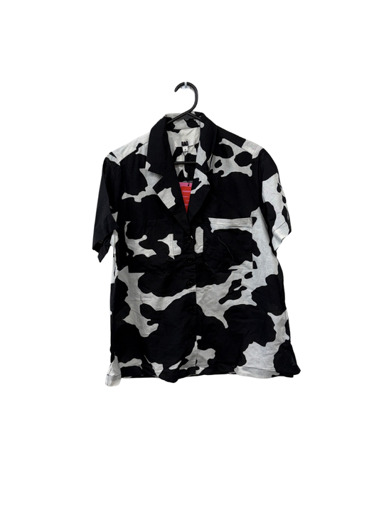 Black & White Cow Print Half Sleeve Button Up Shirt
