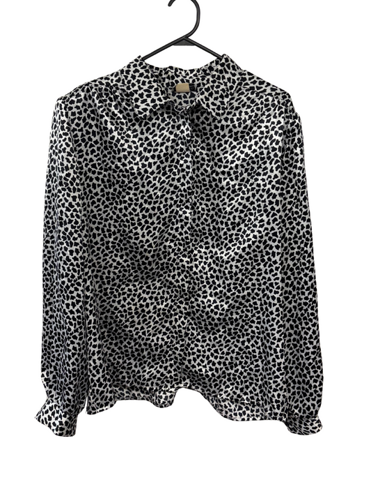 Vintage Black & White Print Long Sleeve Button Up Shirt