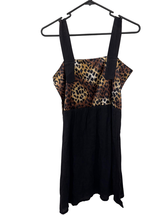 Vintage Leopard Print & Black Thin Strap Short Dress
