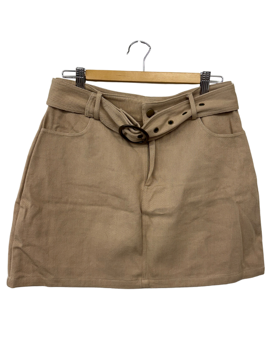 Beige Belt Short Denim Skirt