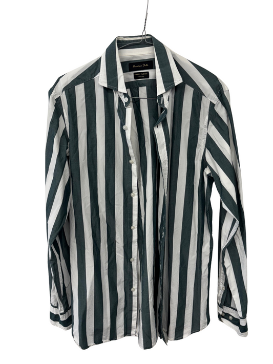 Green & White Stripe Long Sleeve Button Up Shirt