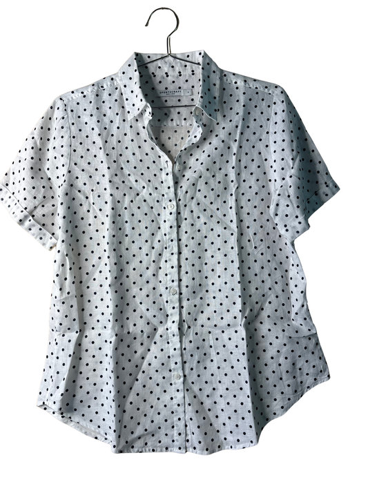 White & Black Dot Short Sleeve Button Up Shirt