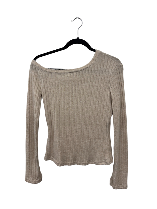 Beige Asymmetrical Textured Long Sleeve Top