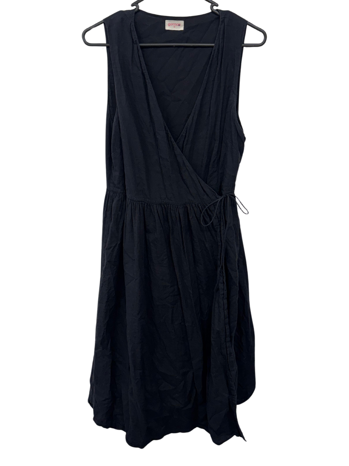 Black Sleeveless Wrap Midi Dress