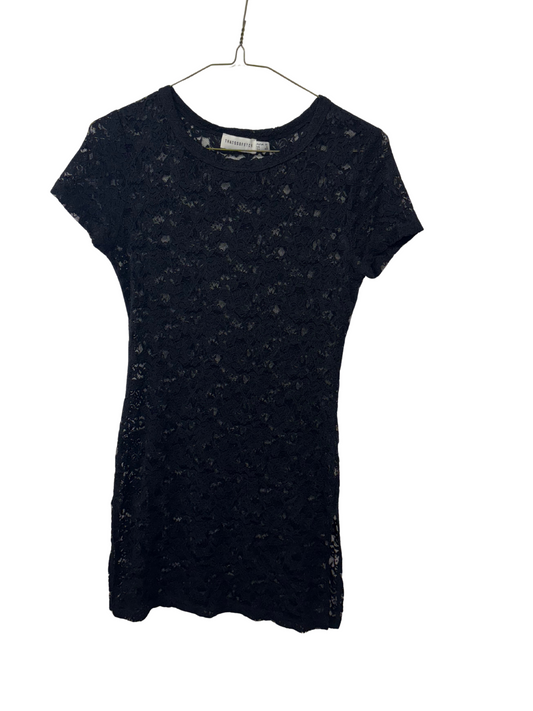 Black Short Sleeve Sheer Lace Fitted Dress