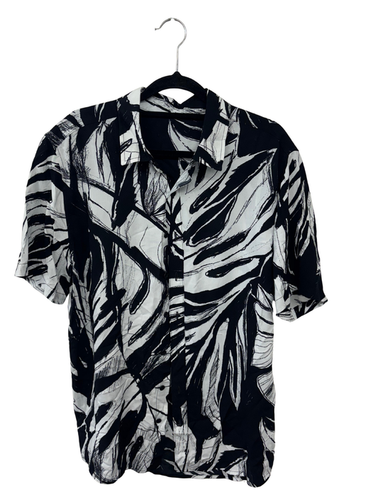 Black & White Painted Print Short Sleeve Button Up Shirt