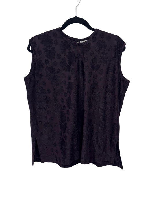 Vintage Dark Purple Textured Floral Sleeveless Singlet Top