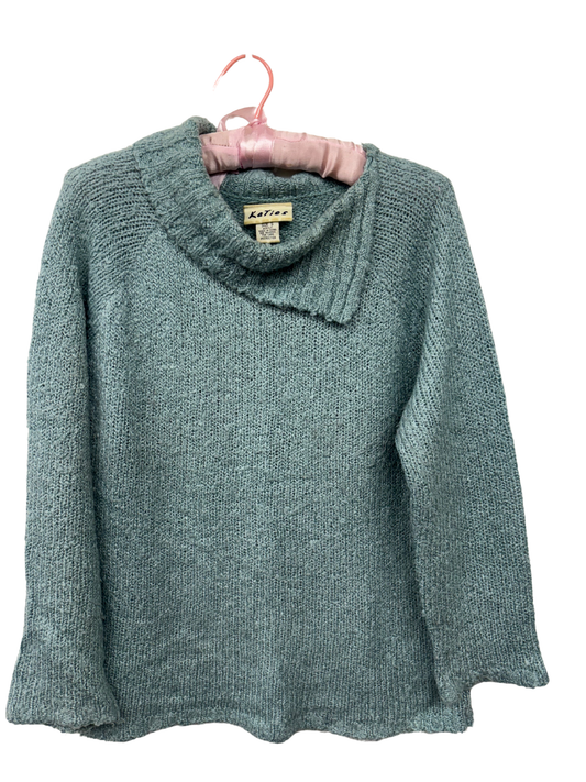 Vintage Light Blue Asymmetrical Collar Knit Jumper