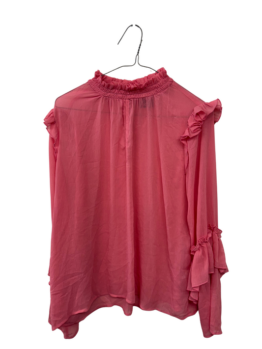 Pink Sheer Long Sleeve Ruffle Top