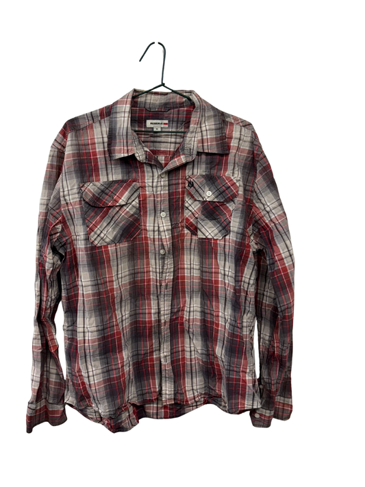 Red, Grey, Brown Check Long Sleeve Button Up Shirt