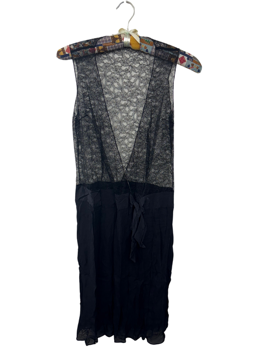 Black Sleeveless Lace & Pleat Dress