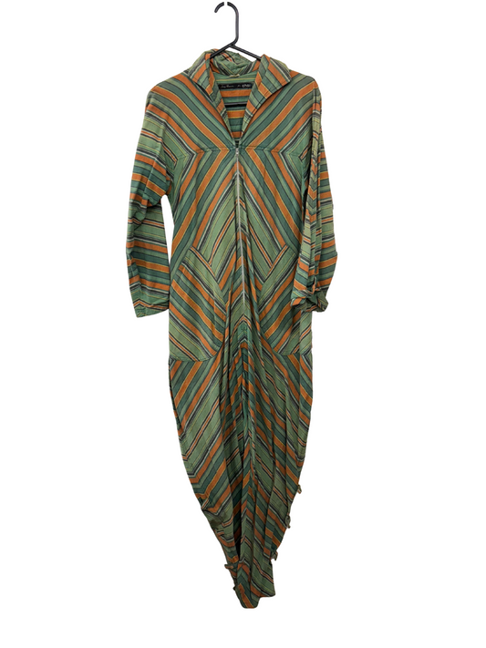 Vintage Green & Orange Long Sleeve Zip Up Jumpsuit