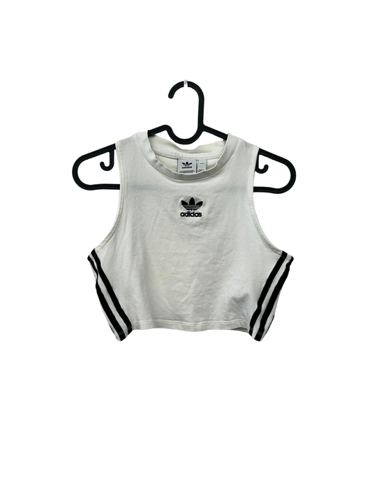 White/Black Sleeveless Sports Crop with Black Logo