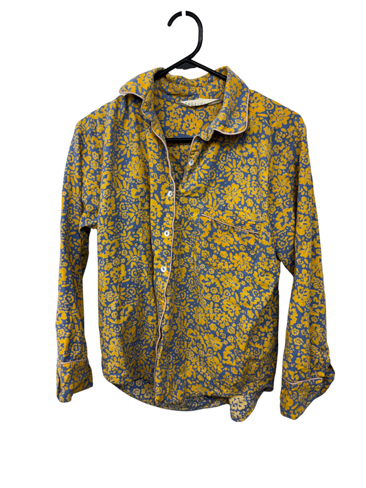 Blue & Yellow Print Long Sleeve Button Up Pyjama Shirt