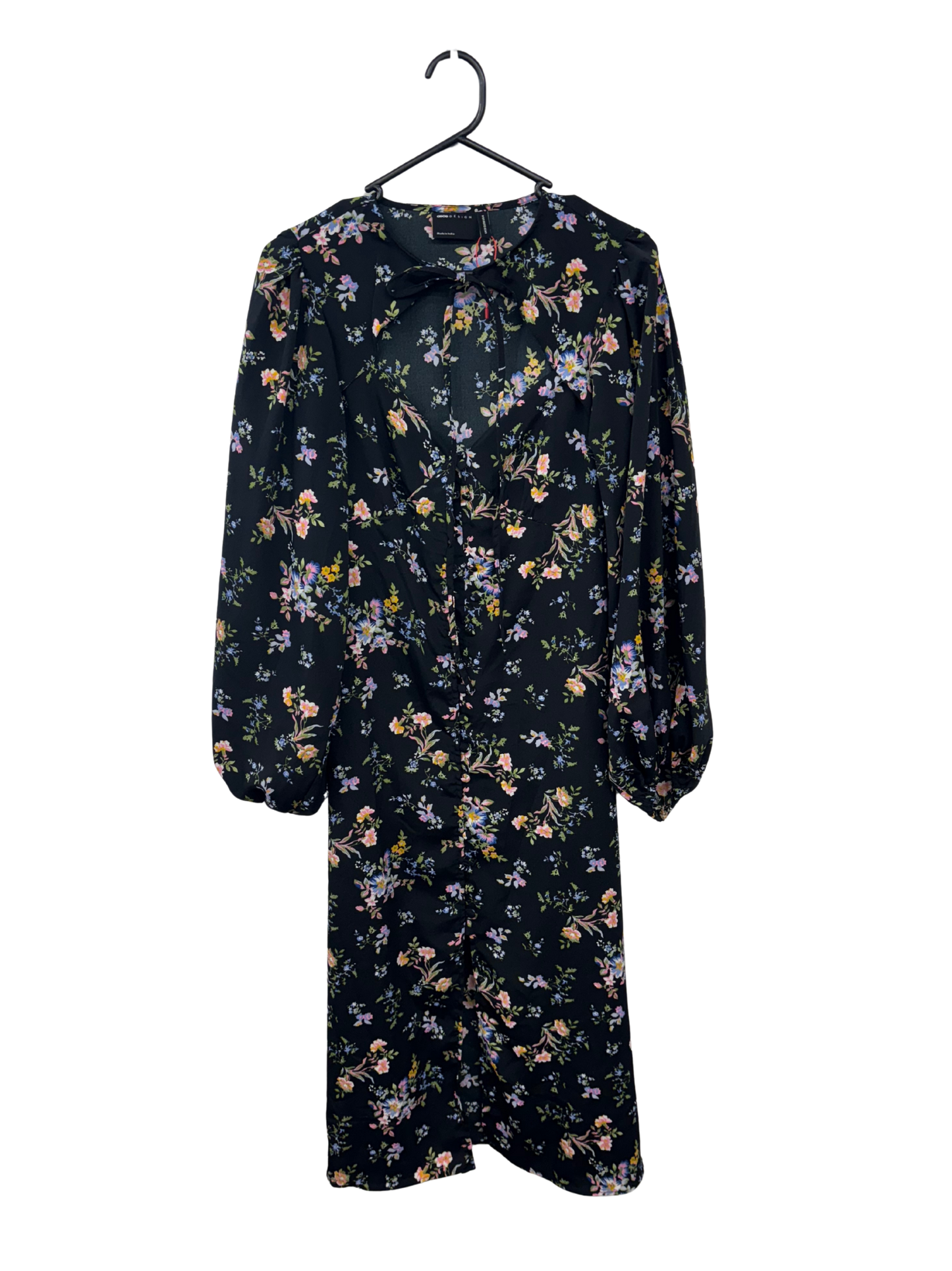 Black & Multicolour Floral Print Long Sleeve Midi Dress