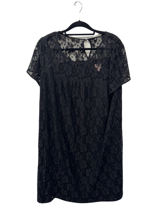 Black Floral Lace Short Sleeve Knee Length Dress