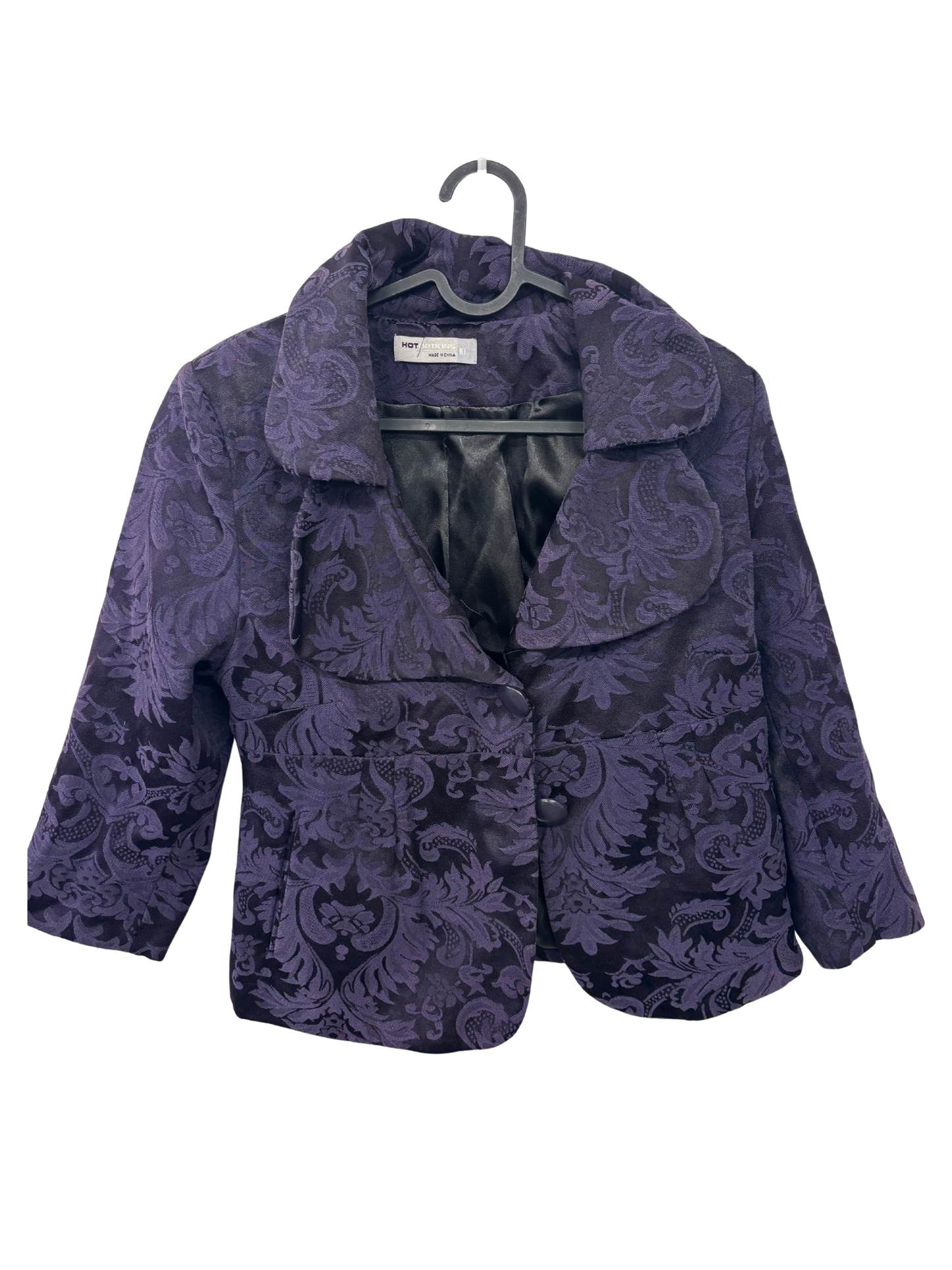 00s Purple Jacquard Fitted Blazer