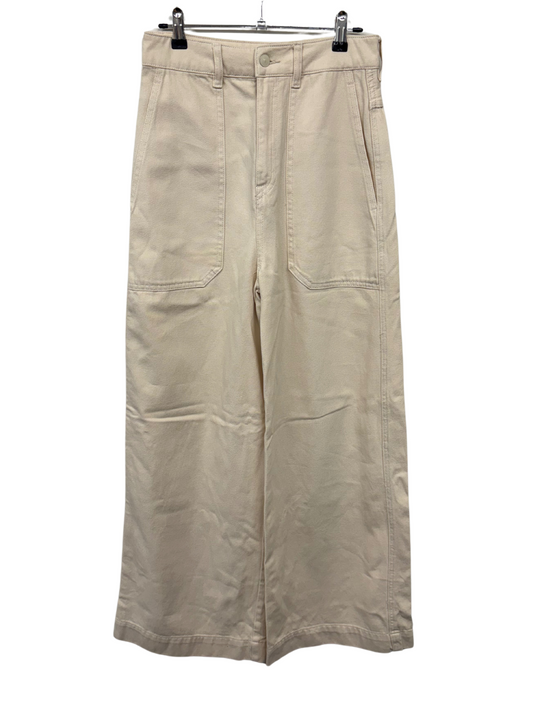 Cream Highwaisted Wide Leg Jeans with External Pocket Detail