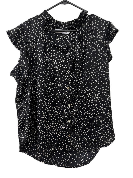 Black & White Spotted Sleeveless Button Up Shirt