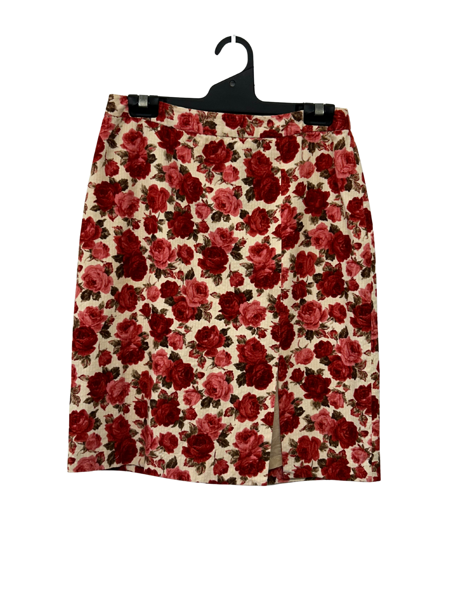 Red/Pink Rose Pattern Corduroy Midi Skirt
