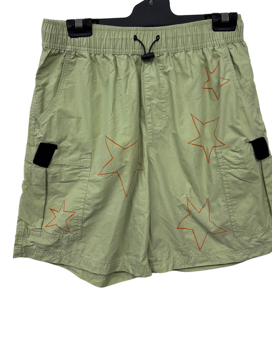 Light Green Highwaisted Cargo Shorts with Orange Star Pattern