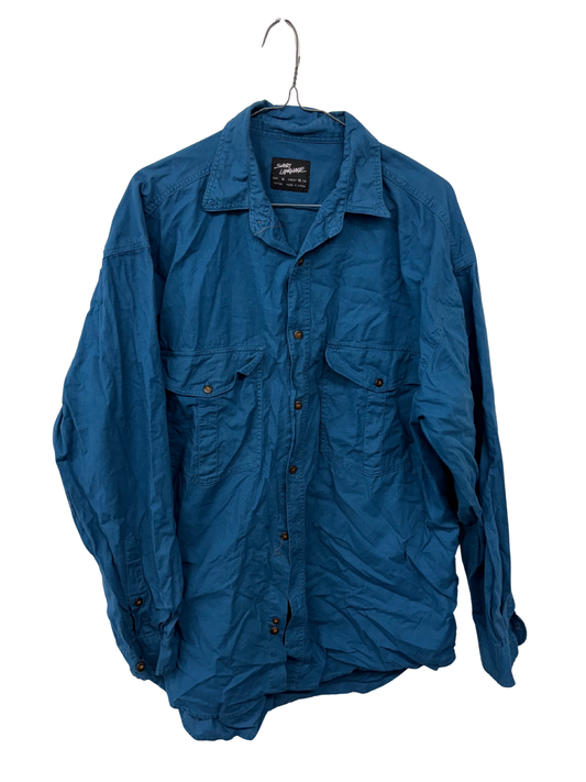 Vintage Teal Blue Long Sleeve Button Up Oversized Shirt