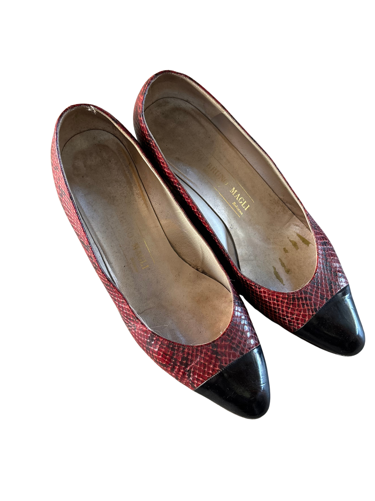 Vintage Black & Red Snakeskin Wedge Heel