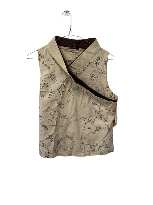 00s Cream & Brown Embroidered Sleeveless Top