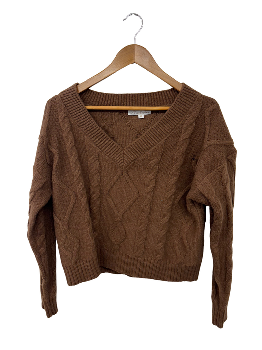 Brown Cable Knit Long Sleeve Knit Jumper