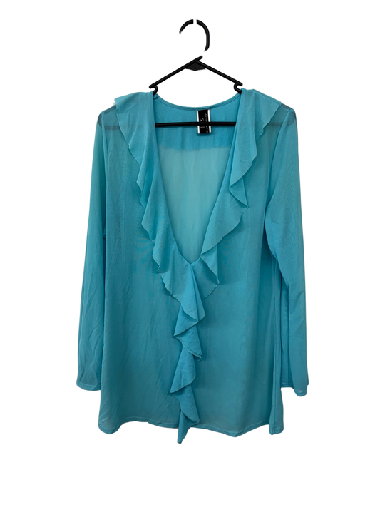 Light Blue Long Sleeve Mesh Ruffle Top