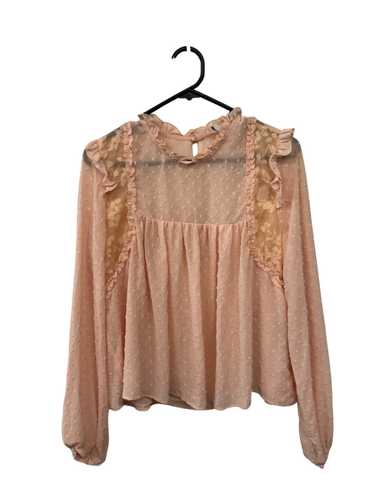 Light Pink Sheer Long Sleeve Ruffle Top