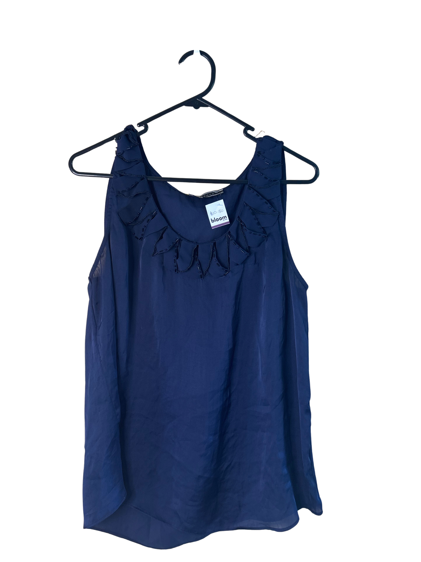 Navy Semi-Sheer Camisole with Beaded Collar
