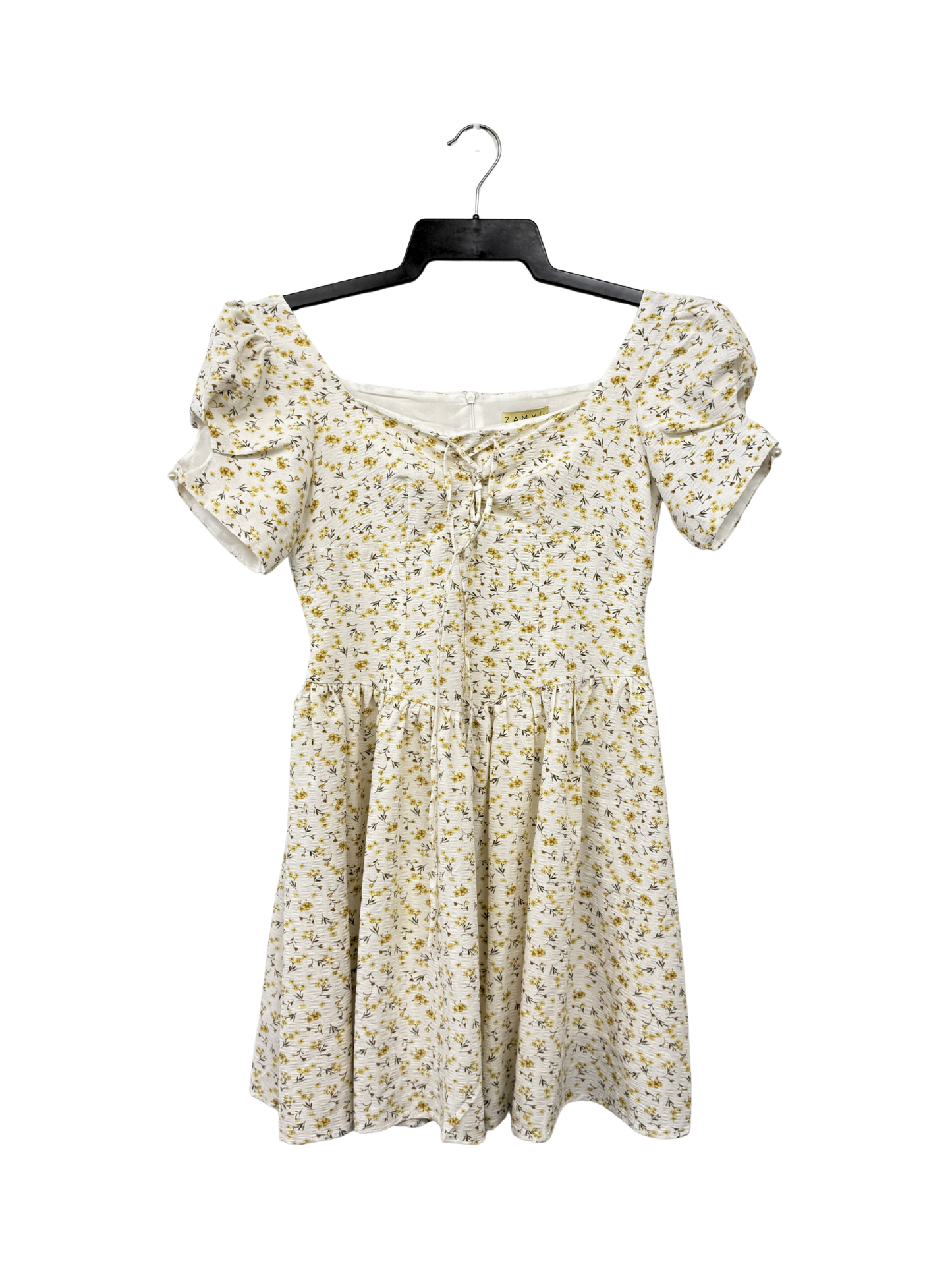 White & Yellow Puff Sleeve Floral Mini Dress