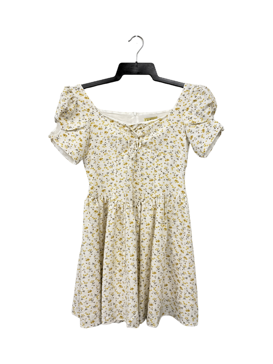 White & Yellow Puff Sleeve Floral Mini Dress