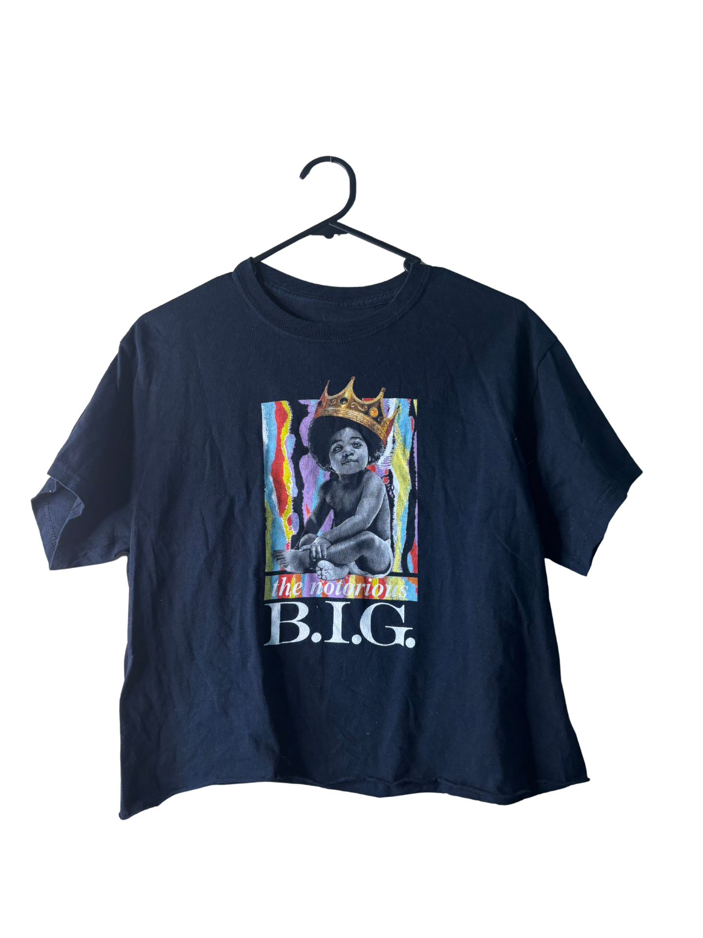 Black Cropped T Shirt with 'Notorious BIG' Logo